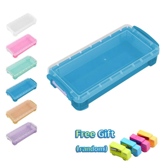 Inerposs Plastic Pencil Storage Box, Large Capacity Stationery Organizer, Clear Snap Lid Pencil Case, Stackable Storage Box, Stylish Desktop Organizer