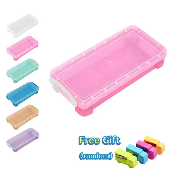 Inerposs Plastic Pencil Storage Box, Large Capacity Stationery Organizer, Clear Snap Lid Pencil Case, Stackable Storage Box, Stylish Desktop Organizer