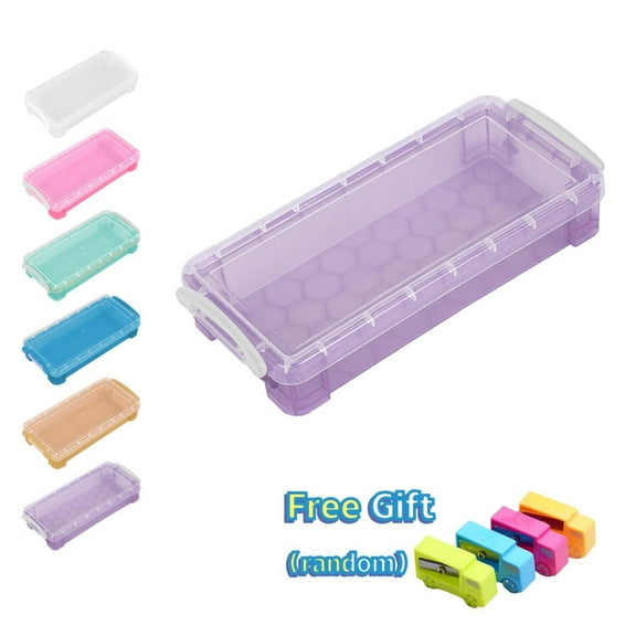 Inerposs Plastic Pencil Storage Box, Large Capacity Stationery Organizer, Clear Snap Lid Pencil Case, Stackable Storage Box, Stylish Desktop Organizer