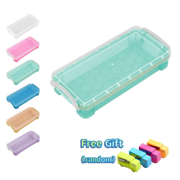 Inerposs Plastic Pencil Storage Box, Large Capacity Stationery Organizer, Clear Snap Lid Pencil Case, Stackable Storage Box, Stylish Desktop Organizer