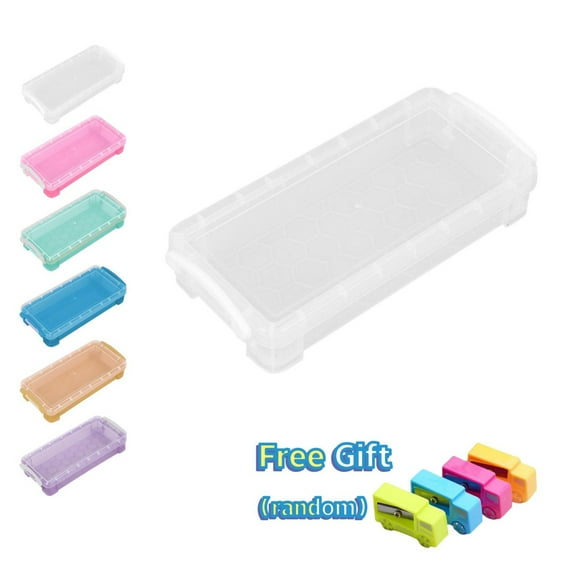 Inerposs Plastic Pencil Storage Box, Large Capacity Stationery Organizer, Clear Snap Lid Pencil Case, Stackable Storage Box, Stylish Desktop Organizer
