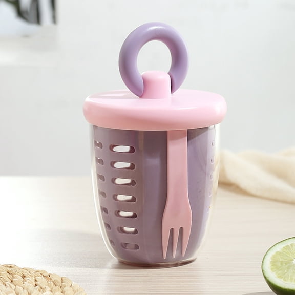 Inerposs Portable Fruit Cup, Double Drain Salad Cup, Light Diet Container, Drip Proof Snack Holder, Freshness Sealing Breakfast Solution
