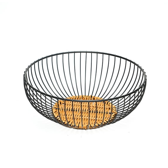 Inerposs Rattan Iron Drainage Basket, Versatile Storage for Fruits, Vegetables, Snacks, Cosmetic Organizer, Stylish Home Décor Solution
