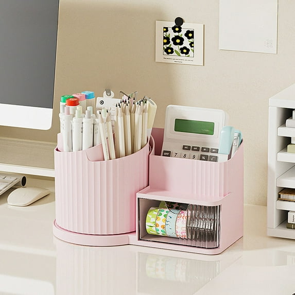 Inerposs Rotating Desk Storage Box, Multifunctional Organizer for Pens, Makeup & Office Supplies
