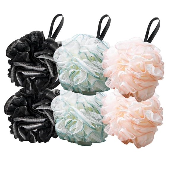 Inerposs Shower Loofah Sponge – Exfoliating Body Bath Puff, Soft Mesh Luffa with Hanging Loop for Women & Men – Long-Lasting, Quick-Dry, Rich Lather – Mixed, 6pc