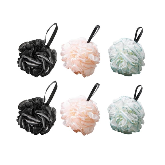 Inerposs Shower Loofah Sponge – Exfoliating Body Bath Puff, Soft Mesh Luffa with Hanging Loop for Women & Men – Long-Lasting, Quick-Dry, Rich Lather – Mixed, 6pc