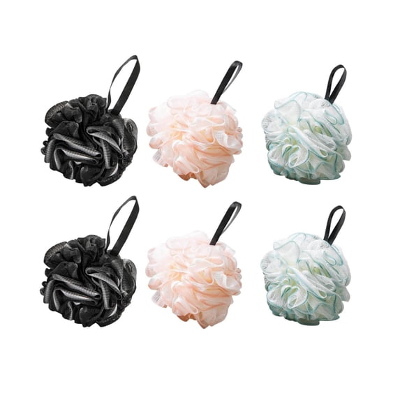 Inerposs Shower Loofah Sponge – Exfoliating Body Bath Puff, Soft Mesh Luffa with Hanging Loop for Women & Men – Long-Lasting, Quick-Dry, Rich Lather – Mixed, 6pc
