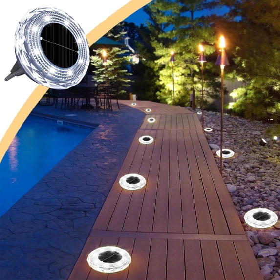 Inerposs Solar Ground Lights, Bright LED Solar Disc Lights, Outdoor Garden Pathway Lighting, Waterproof Landscape Lights for Lawn and Patio, Decorative Solar Inground Lights for Walkways