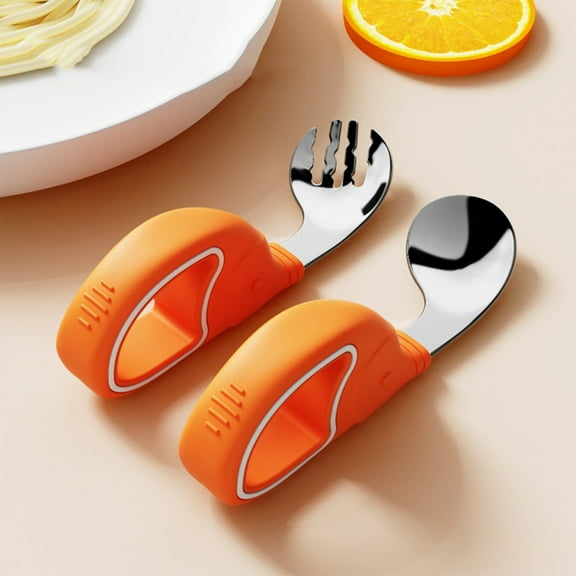 Inerposs Stainless Steel Fork Spoon Set - Training Cutlery for Learning to Eat, Ergonomic Short Handle Design, Easy to Clean and Match, No Colour Fading