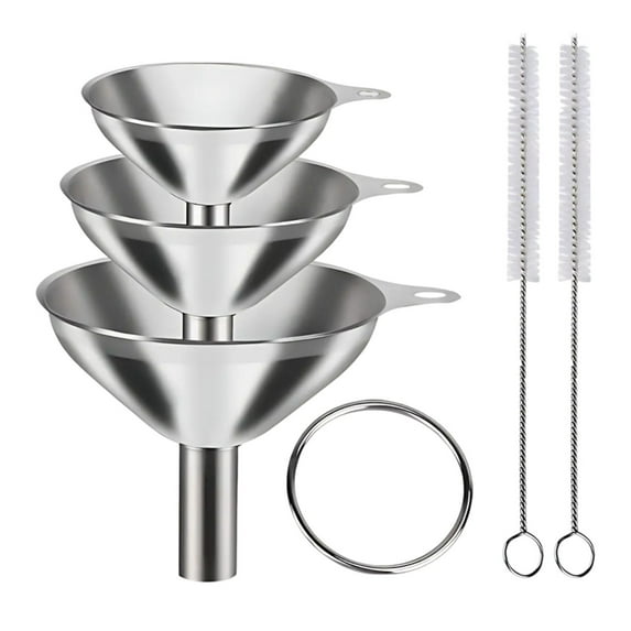 Inerposs Stainless Steel Funnel Set, Food Grade Metal Funnel, Kitchen Funnel for Filling Bottles, Durable Kitchen Tool with Cleaning Brush, Dishwasher Safe Stainless Steel Funnels