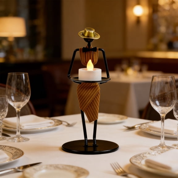 Inerposs Stylish Waiter Candle Holders, Iron Candle Stand Centerpiece, Home and Wedding Decor, Electronic Candle Included, Decorative Table Accent for Dining Room and Parties