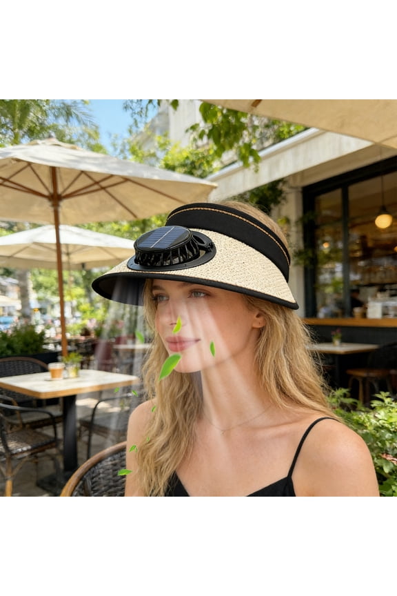 Summer Straw Fan Hat, Solar-Powered Outdoor Hat, USB Fan Hat for Sun Protection, Ventilated Straw Hat, Lightweight Summer Accessory