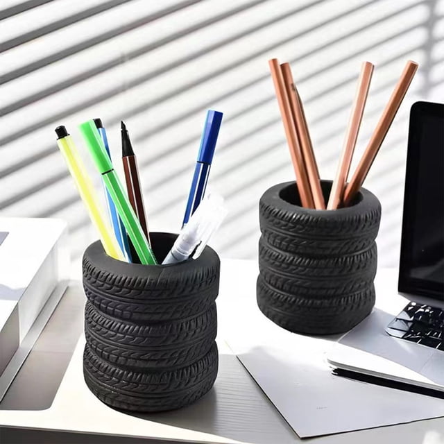 Inerposs Tire Pen Holder, Multifunctional Storage Tube, Office Desktop Organizer, Decorative Desk Accessory for Car Enthusiasts, Unique Pen Container for Home or Work Spaces