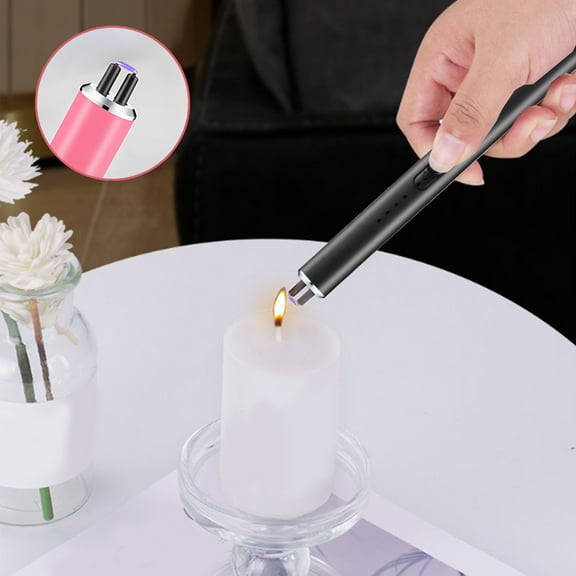 Inerposs USB Rechargeable Flameless Lighter, Windproof Electronic Candle Lighter, Safe Button Design for Home Kitchen Use, Non-Slip Handle, Economical and Eco-Friendly Gadget