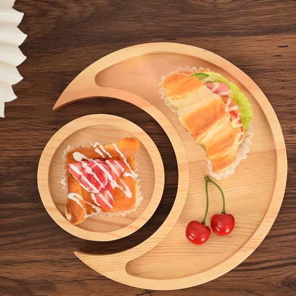 Inerposs Wooden Moon Shape Tray, Decorative Fruit Platter, Cake Serving Plates, Rustic Snack Holder for Home, Multi-Purpose Kitchen and Dining Decor