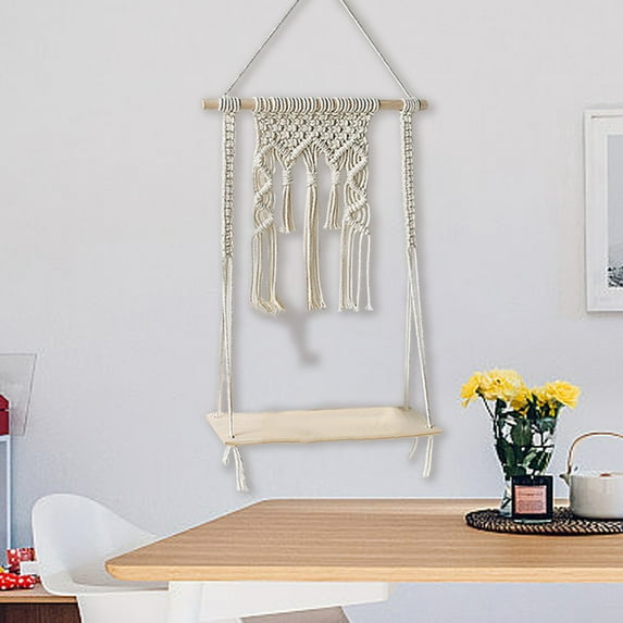 Inerposs Woven Plant Hanger, Floating Plant Shelf, Indoor Planter Rack, Elegant Flowerpot Stand, Decorative Wood Storage Display for Home and Garden