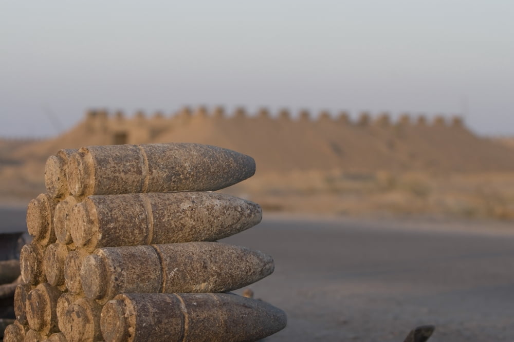 Inert artillery shells are stacked up for collection Canvas Art - Terry MooreStocktrek Images (17 x 12)