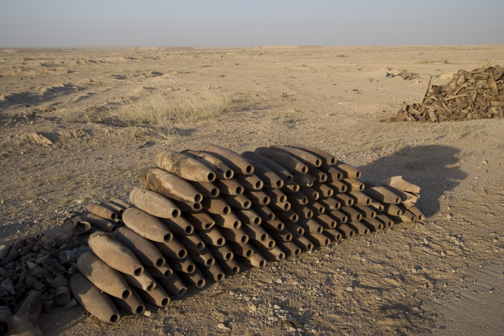 Inert artillery shells are stacked up for collection Canvas Art - Terry MooreStocktrek Images (34 x 23)