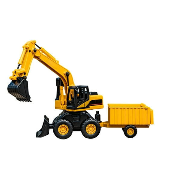 Inertial Engineering Vehicle Excavator Toy Bulldozer with Detachable Trailer and Multi Joint Arm for Realistic Excavation Movements and Durable Plastic Construction
