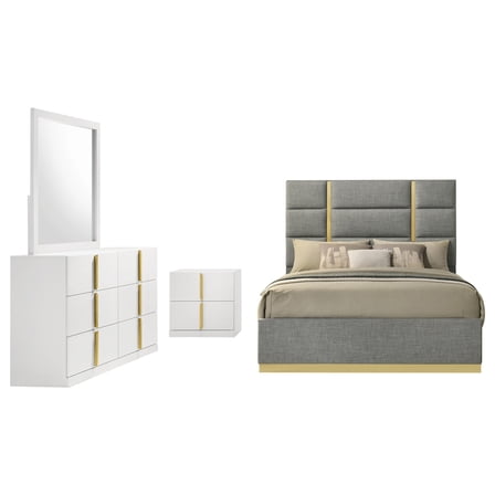 Ines 4-piece Eastern King Bedroom Set Grey and White High Gloss