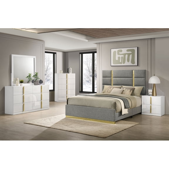Ines 5-piece Queen Bedroom Set Grey and White High Gloss