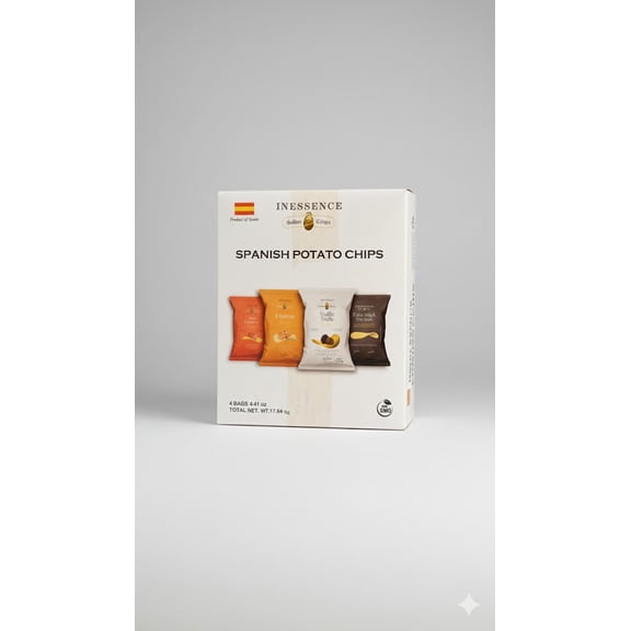Inessence Spanish Potato Chips Variety Pack 4-4.41oz (Truffle, Chorizo, Jamn Ibrico, Extra Thick) Authentic Gourmet Snacks from Spain, Non-GMO