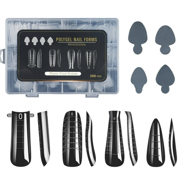 Inevnen 288pcs Poly Gel Nail Forms, Transparent Nail Extension Forms DIY Nail Art Supplies