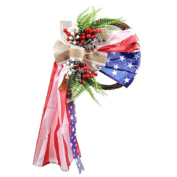 Inevnen 4th of July Patriotic Wreaths for Front Door, Handcrafted American Flag Wreath for Memorial