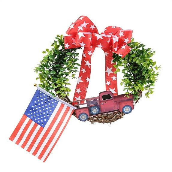 Inevnen 4th of July Patriotic Wreaths for Front Door, Handcrafted American Flag Wreath for Memorial