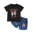 thumbnail image 1 of Inevnen 4th of July Toddler Girl Outfit American Flag Top Ripped Jeans Denim Shorts Baby Girl Summer Clothes, 1 of 8
