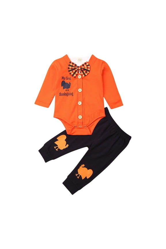 Baby Boy My First Thanksgiving Baby Outfit Infant Romper Coat Pants 3PCS Turkey Clothes Set