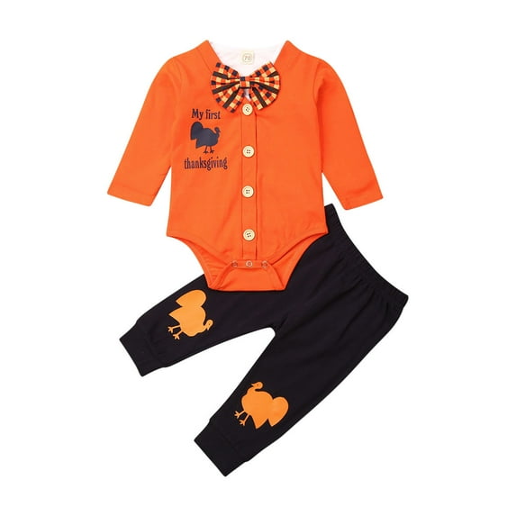 Inevnen Baby Boy My First Thanksgiving Baby Outfit Infant Romper Coat Pants 3PCS Turkey Clothes Set