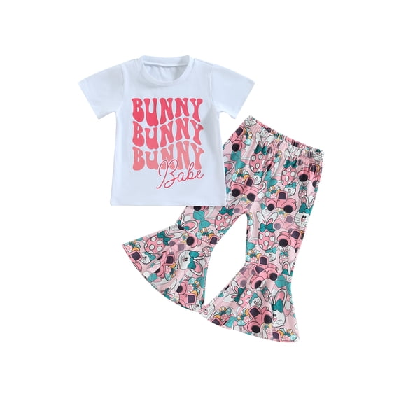 Inevnen Baby Girl Easter Outfits My 1st Easter Ruffle Sleeve Letter Romper Bunny Flare Pant