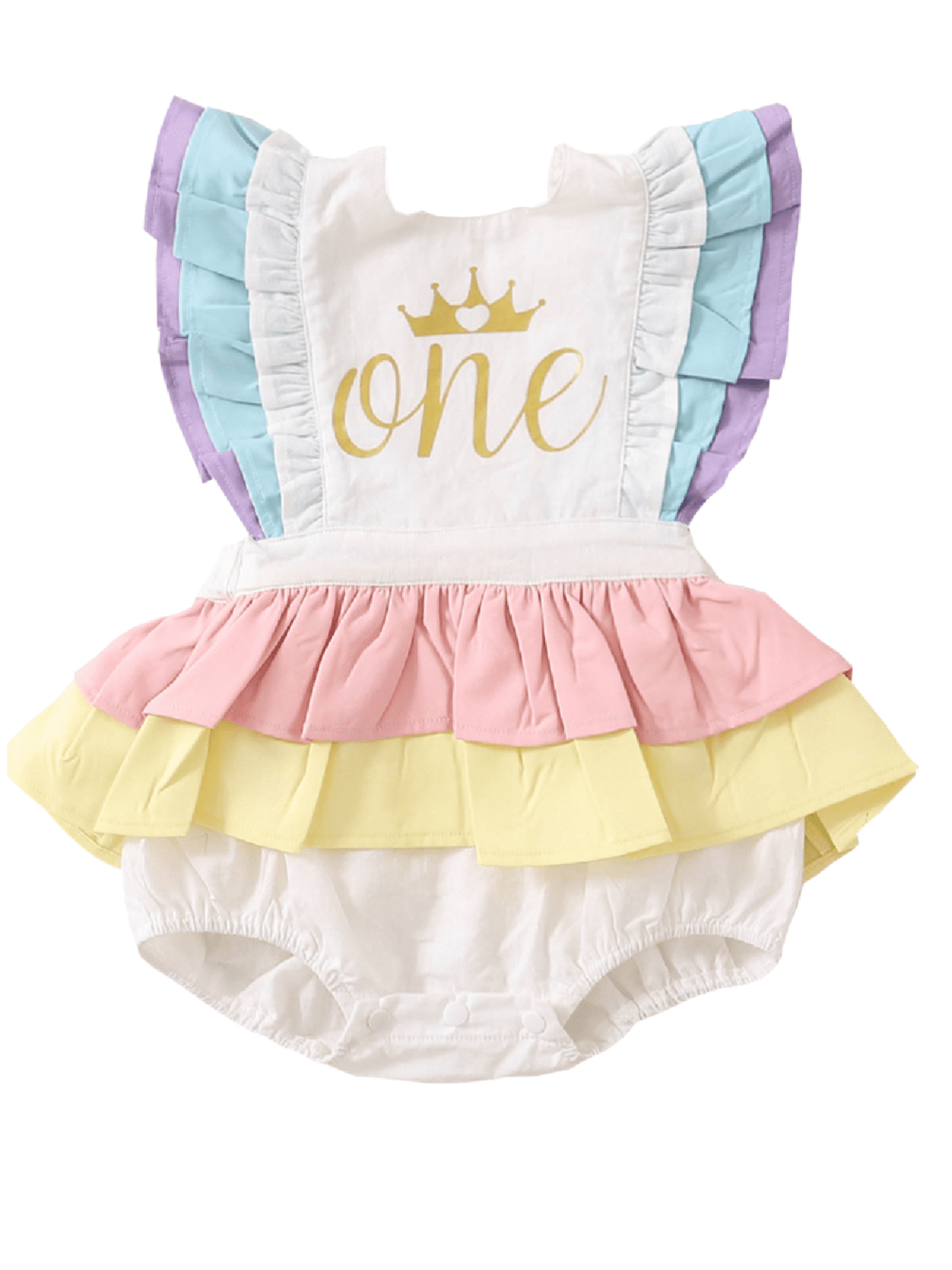 Inevnen Baby Girl One-piece Outfit Sunsuit Jumpsuit Short Flying Sleeve