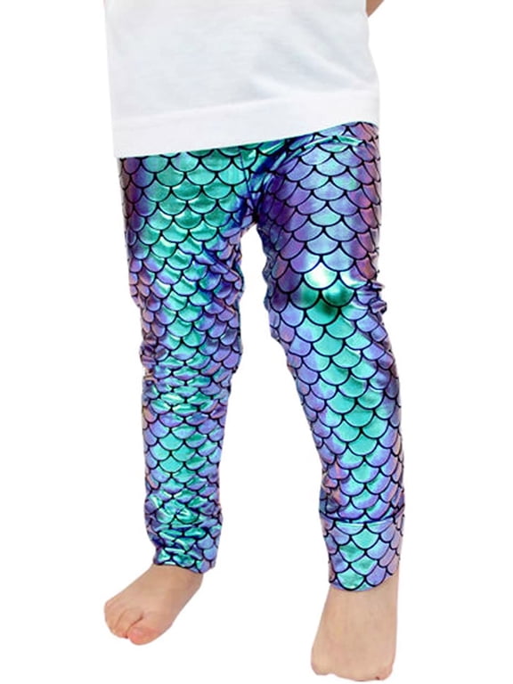 Baby Girls Mermaid Fish Scale Stretch Leggings Pants Tights Kids Shiny Leggings