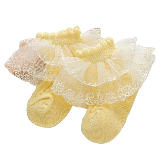Inevnen Baby Girls Socks Double Layered Lace Ruffles Socks Toddler Kids Lace Dressy Short Socks Child Spring Summer Princess Socks