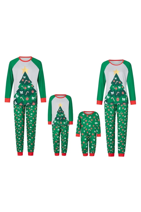Family Matching Christmas Pajamas SetRomper/Christmas Tree Pattern Tops + Pants