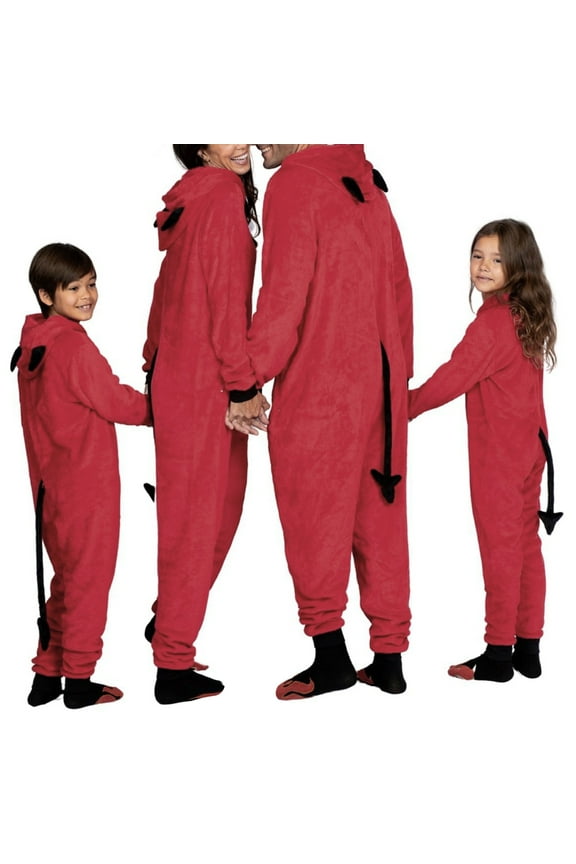 Family Pajamas Matching Christmas Halloween Onesie Outfits Devil Costume Hooded Jumpsuit with Tail