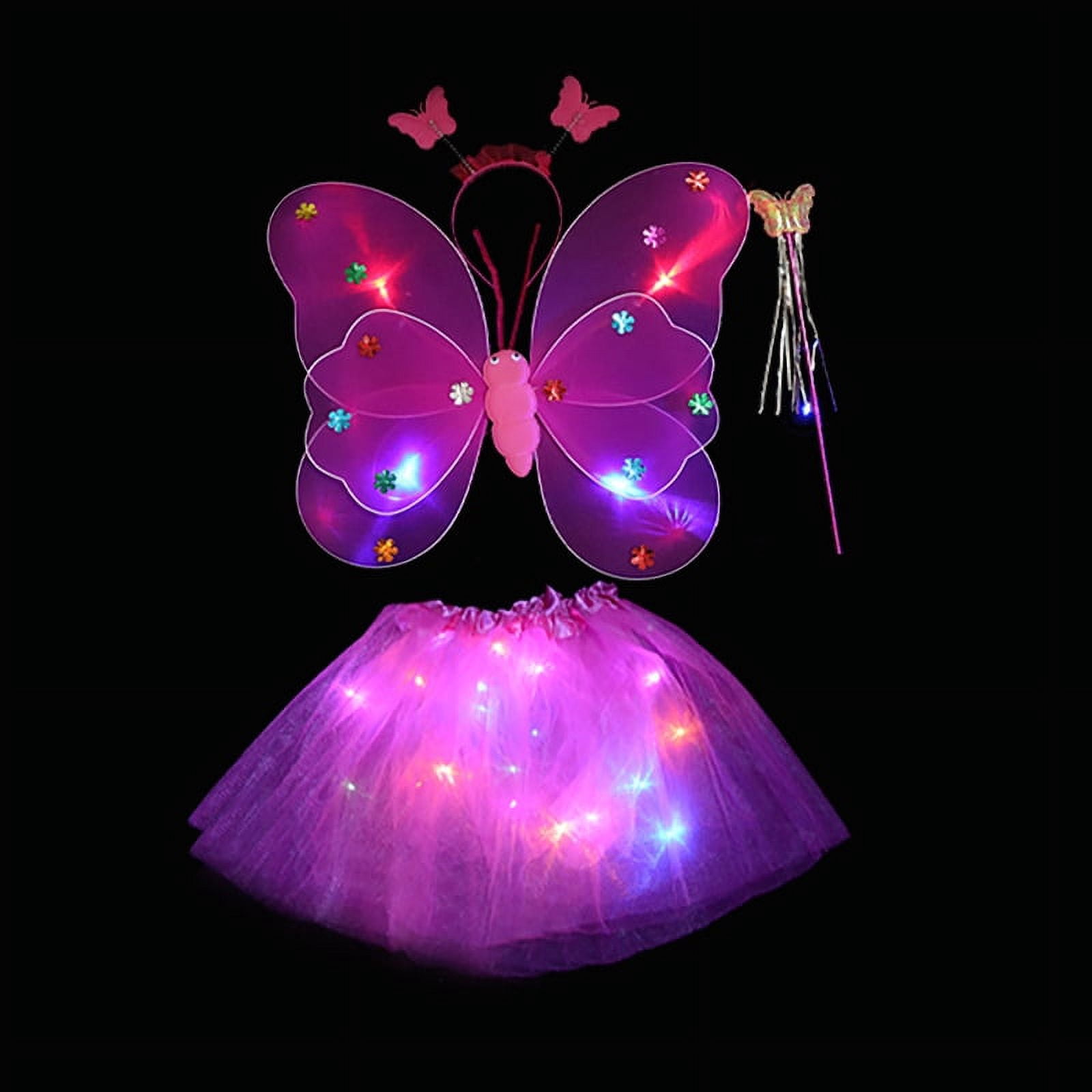 Butterfly Wings Costume For Girls - Fairy Cape With Skirt, Headband & Mask, Halloween Dress Up Set, Kids Birthday Party Outfit