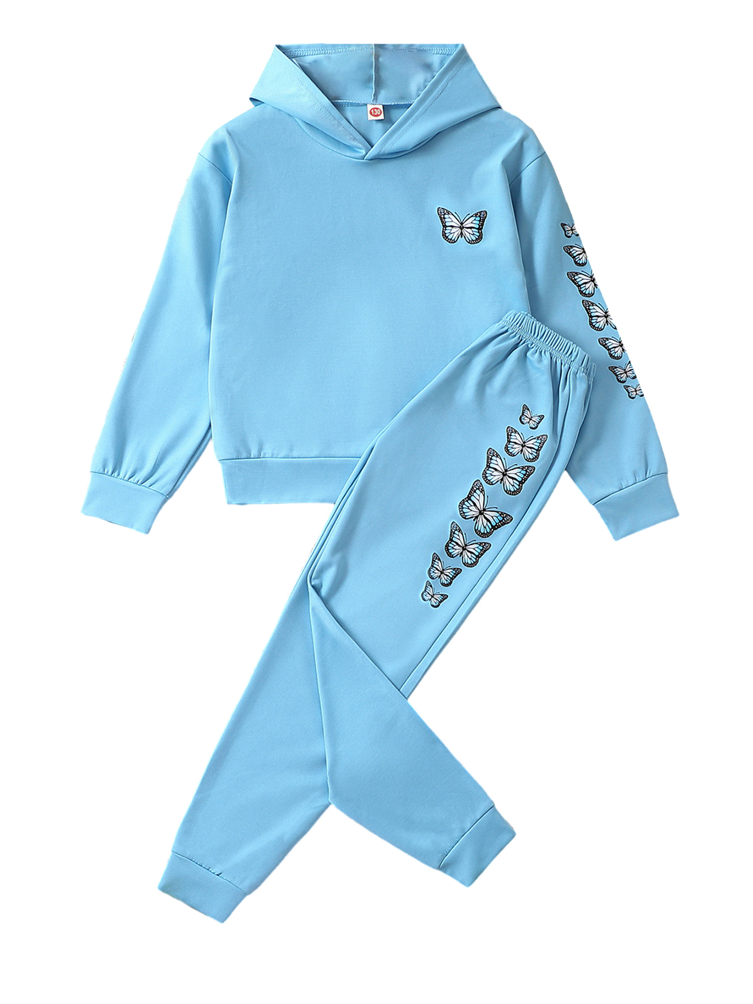 Inevnen Girls Fall Winter Winter Sweatsuit Outfit Butterfly Print Hoodie Top and Sweatpants Set Tracksuit Walmart