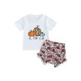 thumbnail image 1 of Inevnen Halloween Clothes for Baby Girls Pumpkin Print Short Sleeve T-Shirt + Ruffles Shorts Set, 1 of 7