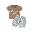 thumbnail image 1 of Inevnen Infant Boy Summer Clothes Suits Letter Print Short Sleeve Crew Neck T-Shirts and Elastic Waist Shorts 2Pcs Set, 1 of 7