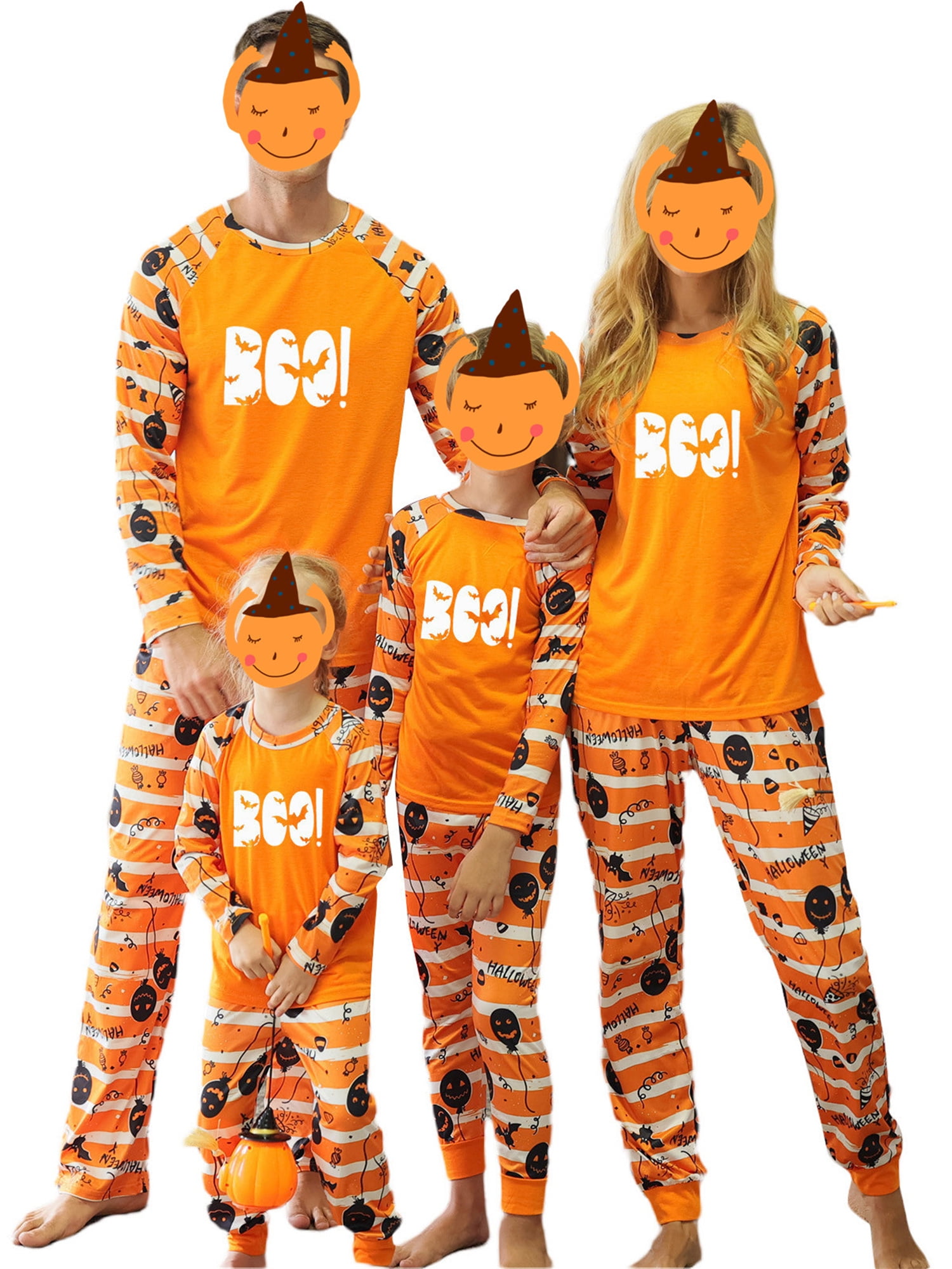 Inevnen Matching Family Halloween Pajamas Set Pumpkin Outfits Long Sleeve Long Pants Set for Adult and Kids Sleepwear Set Walmart