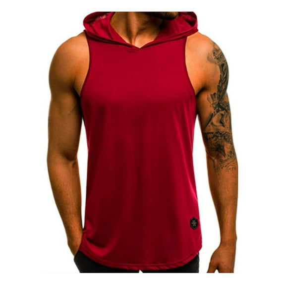 Inevnen Mens Tank Top with Hood Pocket Gym Hoodie Workout Sleeveless Muscle Shirt