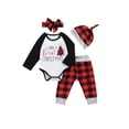 thumbnail image 1 of Inevnen My First Christmas 4pcs Plaid Outfit Newborn Baby Boy Girl Raglan Rompers Pant Set, 1 of 7