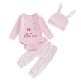 thumbnail image 1 of Inevnen My First Easter Baby Girl Boy Outfits 3PCS Infant Romper Bunny Pants Hat Clothes Set, 1 of 9
