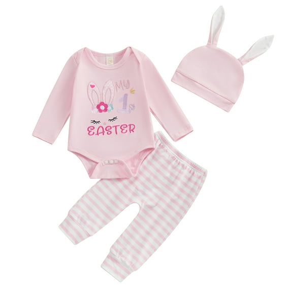 Inevnen My First Easter Baby Girl Boy Outfits 3PCS Infant Romper Bunny Pants Hat Clothes Set