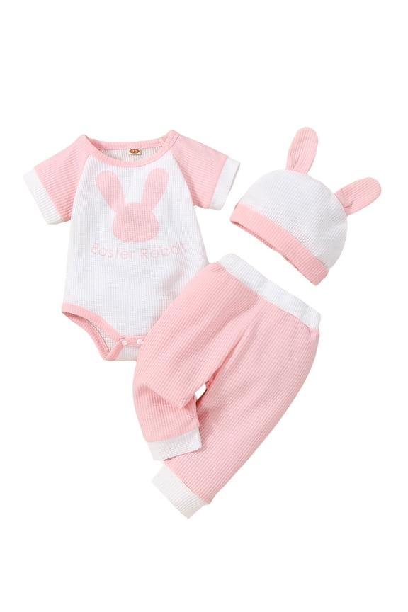 My First Easter Outfit Infant Baby Boy Girl Short Sleeve Bunny Romper Pants with Hat