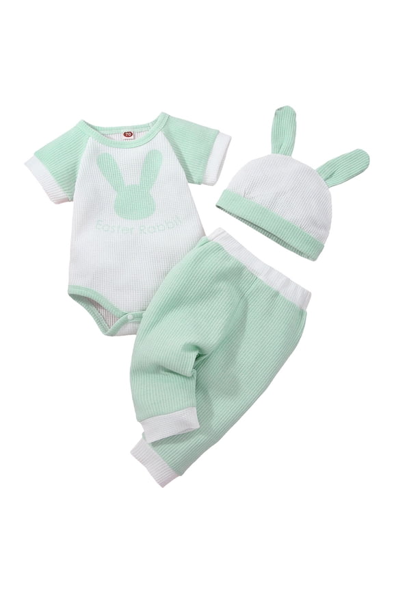 My First Easter Outfit Infant Baby Boy Girl Short Sleeve Bunny Romper Pants with Hat