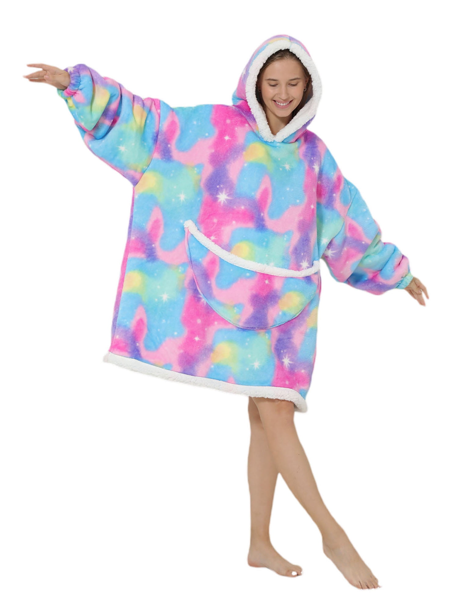 Inevnen Oversized Hooded Blanket Sweatshirt Sherpa Hoodie with Giant Pocket for Kids Adults